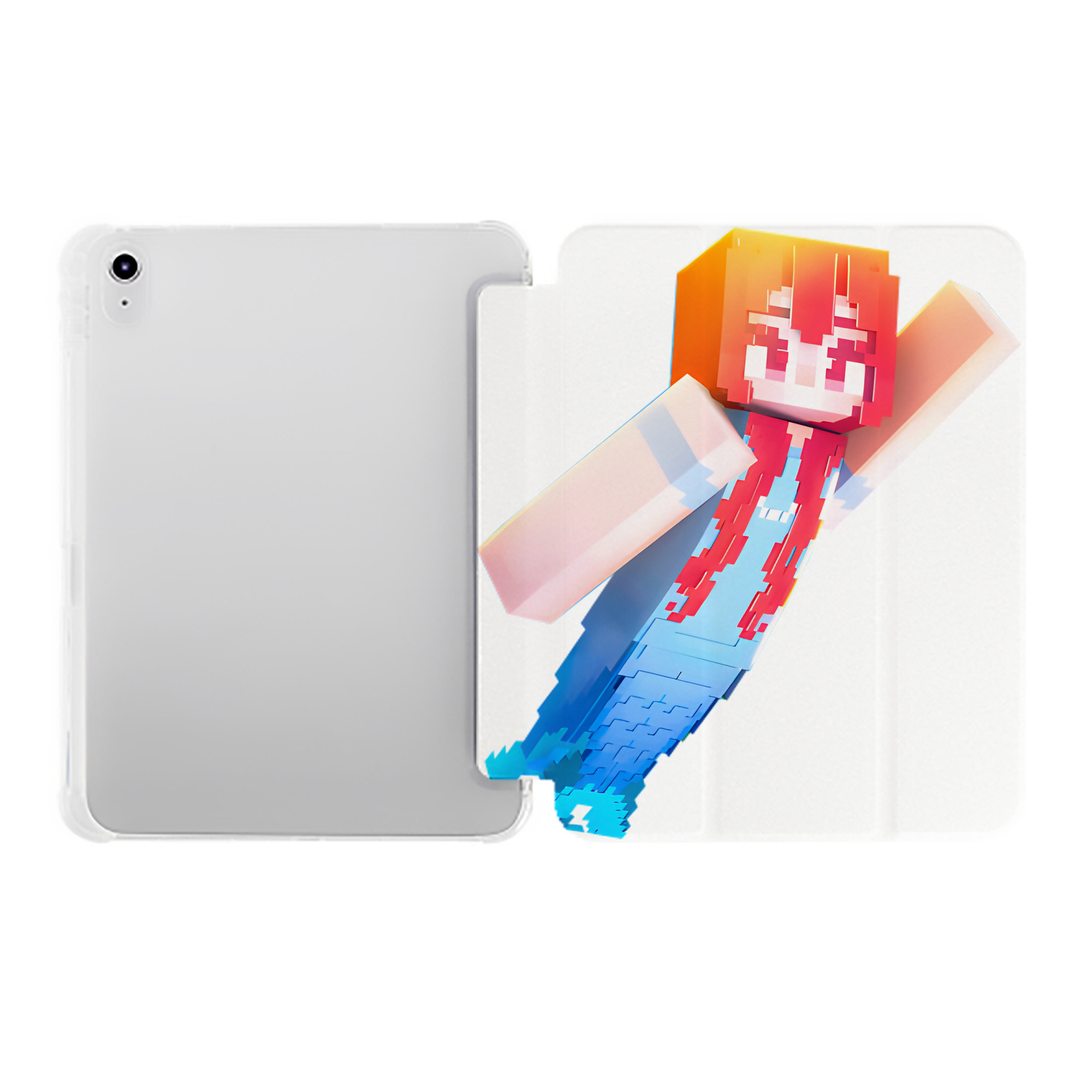 （画像用） マインクラフト ブロックの世界 Minecraft MC Block world IPad ケース ペン収納付き 三つ折りスタンド PUレザー×シリコン 対応機種9.5/10.5/10.9インチ